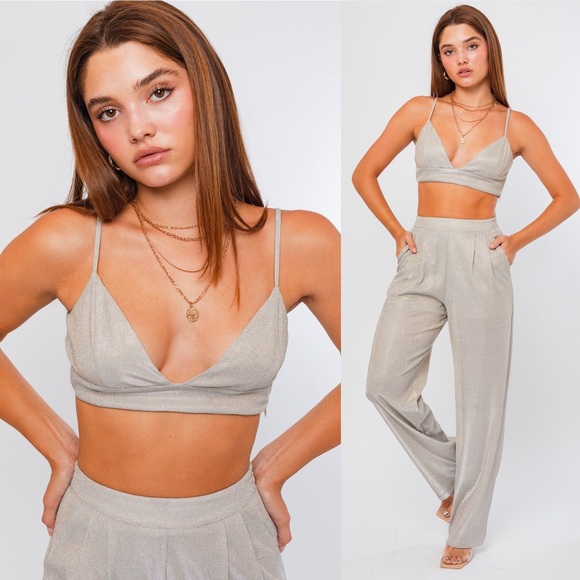 *24 FRIDAY SALE* Dancing Queen Silver Shimmer Glitter Bralette Top - Picture 4 of 6